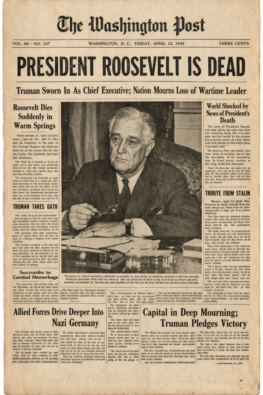 The Washington Post: President Roosevelt Is Dead, April 12 1945